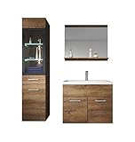 Badezimmer Badmöbel Set Rio LED 60cm Waschbecken Braun Eiche - Unterschrank Hochschrank Waschtisch Möbel