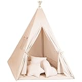 Tipi Zelt für Kinder Spielzelt Tippi Kinderzelt Kinderzimmer Teepee Indianerzelt Outdoor Indoor Modell 2 mit Spielmatte und 3 Kissen Aprikosenfarbe