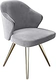 Luxus-Esszimmerstuhl Samt-Küchenstuhl mit Armlehnen und Rückenlehne Lässiger Stuhl Metallbeine Küchen-Wohnzimmer-Thekenstühle (Color : Grey)