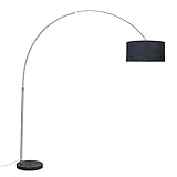 Qazqa - Modern Bogenlampe stahl I nickel matt schwarzer Lampenschirm 50 cm - XXL I Wohnzimmer - Metall Länglich - LED geeignet E27