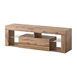 Selsey BIANKO – TV-Lowboard/Fernsehschrank Stehend Holzoptik Eiche Lancaster mit Klapptür 140 cm (ohne LED, Holzoptik Eiche Lancaster)