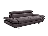 Mivano 3er-Sofa Enterprise / Dreisitzer-Couch mit Armteilfunktion und Kopfteilverstellung / 233 x 72 x 104 / Mikrofaser-Bezug, dunkelgrau
