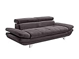 Mivano 3er-Sofa Enterprise / Dreisitzer-Couch mit Armteilfunktion und Kopfteilverstellung / 233 x 72 x 104 / Mikrofaser-Bezug, dunkelgrau