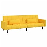 vidaXL Schlafsofa 2-Sitzer, Sofa Couch mit Schlaffunktion, Sofabett Gästebett mit 2 Kissen, Schlafcouch Bettsofa Wohnzimmer, Modern, Gelb Stoff