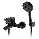 Auralum Badewannenarmatur Schwarz, Duscharmatur schwarz, Badewannenarmatur mit Handbrause 5 Funktionen