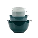 BoxedHome Rührschüssel Set Mixing Bowl Set Kunststoff Salatschüssel rutschfest stapelbar Servierschalen für Küche 4-teiliges Rührschüssel-Set (Grün)