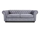 Sofa Chesterfield Asti 3-Sitzer, Couch 3-er, Glamour Design, Couchgarnitur, Sofagarnitur, Holzfüße, Polstersofa - Wohnzimmer (Grau (Capri 09))