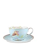 PiP Studio Early Bird Cappuccino-Tasse und Untertasse, 100% Keramik, Blau, 280 ml