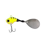 Jig Spinner 22g/ Raubfischköder/extra großes, poliertes Spinnerblatt/aktive Modelle/Mustad Karbonstahl Haken/Länge 8cm für Barsch, Hecht, Rapfen, Zander und Wels (Firetiger)