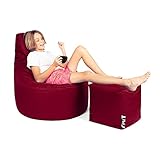 PATCH HOME Patchhome Gamer Kissen Lounge Kissen Sitzsack Sessel Sitzkissen Bean Bag + Würfel/Hocker mit Reißverschluss bereits befüllt (Weinrot, XXL - Ø80cm Sessel + 35x35cm Würfel)