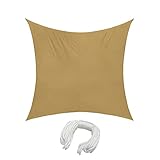 jarolift Sonnensegel Quadrat, Wasserdicht, Sonnenschutz Sichtschutz für Terrasse Garten Balkon, Polyestergewebe, 400 x 400 cm, Sand