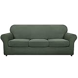 SXGCH Stretch-Sofabezug, 4-teilig, Couchbezug für 3-Kissen-Couch, weicher Jacquard-Möbelschutz, Rutschfester Sofabezug für Haustiere, Grün, XL