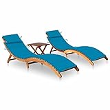 BULANED Sonnenliegen 2 STK. mit Tisch und Auflagen, Strandliege, Gartenliege, Relaxliege Garten, Saunaliege, Poolliege, Campingliege, Garten Liegen, Massivholz Akazie