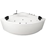 Basera® BASIC Indoor Eck-Whirlpool Badewanne Malai 150 x 150 cm mit 13 Massagedüsen, Wasserfall, LED-Ambiente