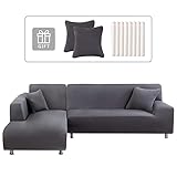 Lydevo Sofabezug Ecksofa L Form Sofa Überwürfe Stretch Sofabezug , Rechts oder Links mit Zwei Kissenbezügen Waschbar Universal-Couchbezug , Sofa Cover L Shape(2 Sitzer+3 Sitzer,Grau)