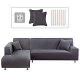 Lydevo Sofabezug Ecksofa L Form Sofa Überwürfe Stretch Sofabezug L Form Rechts oder Links mit Zwei Kissenbezügen Waschbar Universal-Couchbezug L Form Sofa Cover L Shape(3 Sitzer+4 Sitzer,Grau)