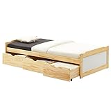 IDIMEX Bett MIA aus massiver Kiefer in Natur/weiß, schönes Funktionsbett mit 3 Schubladen, praktisches Jugendbett mit Liegefläche 90 x 190 cm