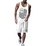 wjiNFDFG Kompletter Anzug Herren-Unabhängigkeitstag-Flagge, digitales 3D-gedrucktes Weste-Shorts-Set, Zweiteiliger Anzug, Unabhängigkeitstag-Druck Trainer Anzug
