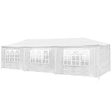 tectake 3x9 m Pavillon, Gartenpavillon mit 8 abnehmbaren Seitenteilen und 6 Fenstern, Partyzelt mit wasserdichter Plane mit UV-Schutz, Zelt für Garten Fest Party Event Hochzeit Festival (Weiß)