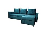 ML Furniture Ltd Sofa mit Schlaffunktion, Model Denwer 226 cm x 150 cm, Wohnlandschaft, Ecksofa Klein, Couch Monolith Stoff Farbe: Türkis