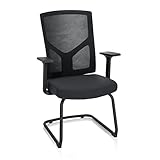 hjh OFFICE 751003 Besucherstuhl mit Armlehnen Breton V B Stoff/Netz Schwarz Freischwinger Konferenzstuhl, ergonomisch