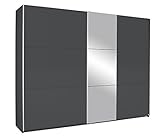 Rauch Möbel Kronach Schrank Schwebetürenschrank, 2-türig, Grau Metallic mit 1 Spiegel, inkl. Zubehörpaket Basic 3 Kleiderstangen 3 Einlegeböden, BxHxT 261x210x59 cm