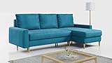 MKS Meble Ecksofa - L-Form Sofa Mit Schlaffunktion - Wohnlandschaft - Wohnzimmer L Couch - Polstersofa mit Bettkasten - Türkis LANG