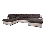 Mivano Wohnlandschaft Speedway / Sofa In U-Form mit Bettfunktion, Stauraum und verstellbaren Kopfteilen / 332 x 79 x 222 / Zweifarbig Dunkelbraun-Braun