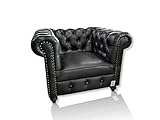 DARO DEKO Chesterfield Sessel Echt Leder schwarz 105 x 85 x 75cm Wohnzimmer-Möbel Büro Vintage Polstermöbel
