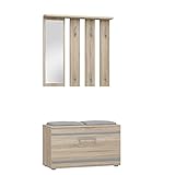 CDF Garderobe Opal | Farbe: Eiche Sonoma | Großer Spiegel | Kleiderbügel | Geräumiger Schuhschrank | Ideal für Diele, Flur | Praktische Ablagen | Modernes Design