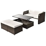 Camerina 4-TLG. Garten-Lounge-Set mit Auflagen GartenmöBel Lounge Terrassen MöBel Lounge Sitzgruppe Balkon GartenmöBel Set Poly Rattan Braun