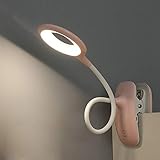 QJUZO LED Klemmleuchte Leselampe Klemme mit Berührungssensor, Bett Schreibtischlampe kinder, 360° flexibel Schwanenhals Klemmlampe, USB aufladbare, Rosa