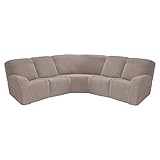 Jacquard Elastischer Ecksofabezug 5-Sitzer , Sofa überzug Ecksofa L form, Sofahusse Eckcouch Cover Rutschfest, Sofa Überwurf Spannbezug, Universal Sesselbezug Sofa Abdeckung 7 Stück (Hellbraun)