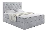 ALTDECOR Boxspringbett mit H3-Matratze (20 cm hoch) mit Bonellfederung + PUR, Topper (5 cm hoch), Polsterbett mit Kopfteil und Bettkasten 140x200 Grau Casa 2314