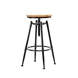 RobLux Vintage Barhocker-Drehbarer Holzsitz-Industrieller Thekenhocker-Kücheninsel Esszimmerstuhl-Bar höhenverstellbar 26.3-30.7 Zoll