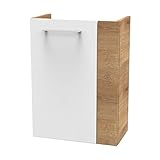 FACKELMANN SBC Gäste-WC Waschtischunterschrank – Waschtischunterschrank in Weiß mit Holz Braun – Waschbeckenunterschrank schmal – Türanschlag Links – 45 cm breit