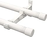 Gardinenstangen Innenlauf 2-Läufig aus Edelstahl, 76-116cm Gardinenstangen Verstellbare mit Kappenknäufen und Halterungen - Dekorative Fenster für Wohnzimmer Schlafzimmer Fenster/Weiß