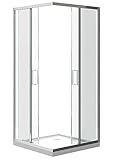 VILSTEIN | Duschkabine 90x90 – 195cm Höhe als Eckeinstieg mit Schiebetüren – 5mm ESG-Sicherheitsglas und Nanoversiegelung – Beidseitige Edelstahlgriffe – Dusche mit Aluminiumvollrahmung