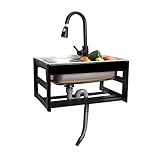 Edelstahlspüle Spülbecken Für Außen Innen Küche, Wandhängendes Spülbecken Mit Wasserhahn, Steuerung Von Warm Und Kaltwasser, Große Gewerbe-spülbecken Mit Ständer, Platzsparend