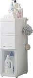 CIADAZ White Slim Bathroom Floor Cabinet for Living Room Bedroom Kitchen Hallway Freestanding Bathroom Furniture Cabinet with Door and Drawer