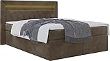 WFL GROUP Boxspringbett mit LED und Bettkasten 120x200 140x200 160x200 180x200 200x200 Doppelbett Gepolstert Bett Mit Matratze und Topper - Stauraumbett mit Kopfteil - Braun Samt - 160 x 200 cm