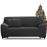 FIGOOO Sofabezug 3 Sitzer Stretch Sofabezüge mit Armlehnen Spandex Couchbezug Modern Anti-Rutsch Waschbar Sofa Protection Cover Schonbezug Couch(3-Sitzer,Dunkelgrau)