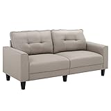 HOMCOM Relaxsessel Polstersessel Loveseat Stoffsofa mittelalterlicher Stil Wohnzimmer Schlafzimmer Leinen-Touch Gummiholz Beige 202 x 72 x 91 cm