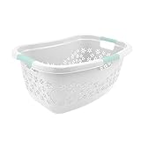 KiNDERWELT Premium Wäschekorb 50 L mit ergonomischer Form, Soft-Touch-Griffen, luftdurchlässigem Design und dekorativer Blumenoptik (weiß/aquamarin)