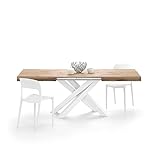 MOBILI FIVER, Ausziehbarer Tisch Emma 140, rustikale Eiche, mit weißen X-Beinen, Laminiert/Eisen, Made in Italy