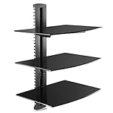 suptek 3 Floating Regal Multimedia Wandregal TV Rack Wandhalterung Mit Verstärktem Gehärtetem Glasregal Für DVD-Player/Kabel-Boxen/Spielkonsolen/TV Zubehör Schwarz 1+2 Regale CS303