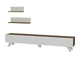 moebel17 TV Board Lowboard Fernsehtisch Fernsehschrank Sideboard, Fernseh Schrank Tisch für Wohnzimmer I Weiß Walnuss I Amerika 1667 I 180 x 29,5 x 32,6 cm