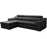 CAVADORE Schlafsofa Aniamo / Ledersofa in L-Form mit Bettfunktion, Stauraum, verstellbaren Kopfstützen und XL-Longchair / 270 x 80 x 165 / Kunstleder, Schwarz