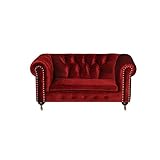 JVmoebel Rote Barock Sofa Couch - Chesterfield Stoff 2 Sitzer Leder Textil New