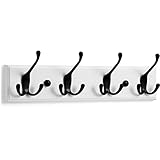 LARHN Garderobenhaken Weiß - Garderobenleiste Weiß mit 4 Haken in Schwarz - 42 cm - Kleiderhaken Wand - Wandgarderobe für Flure, Garderoben, Schlafzimmer und Badezimmer